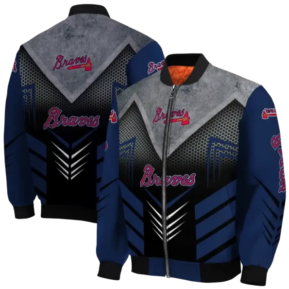 atlanta braves arrow layer navy black bomber jacket fashion forward.webp