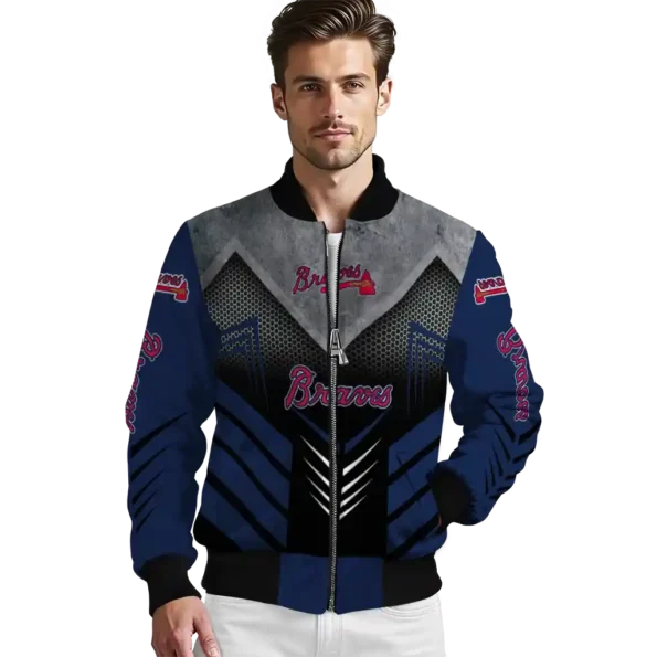 atlanta braves arrow layer navy black bomber jacket high quality.webp