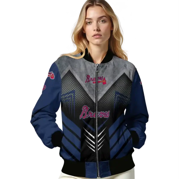 atlanta braves arrow layer navy black bomber jacket latest model.webp