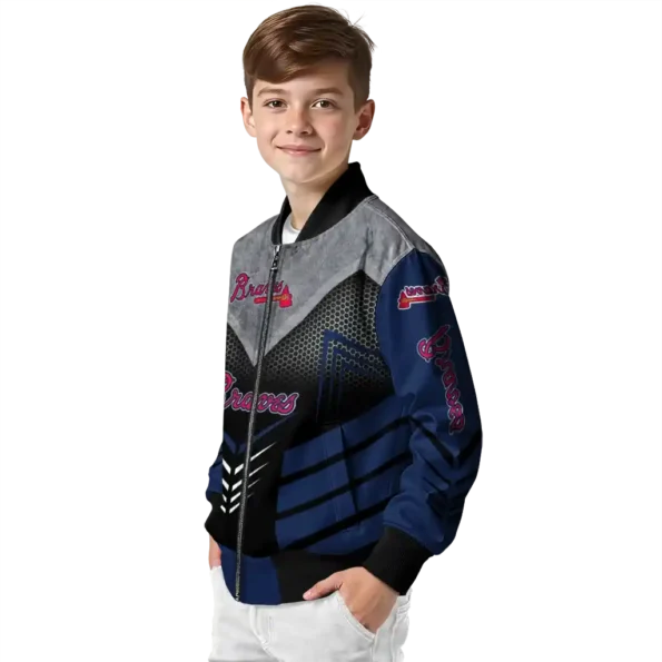 atlanta braves arrow layer navy black bomber jacket trendy.webp