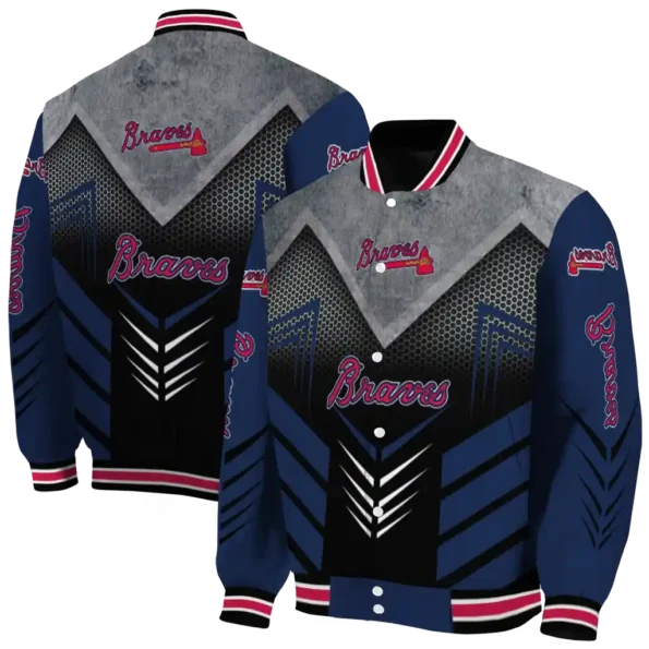 atlanta braves arrow layer navy black varsity jacket fashion forward