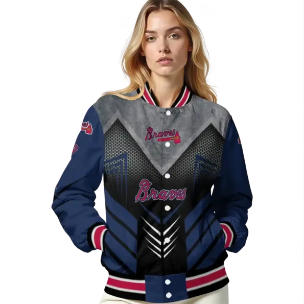 atlanta braves arrow layer navy black varsity jacket latest model