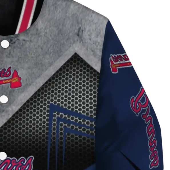 atlanta braves arrow layer navy black varsity jacket premium grade