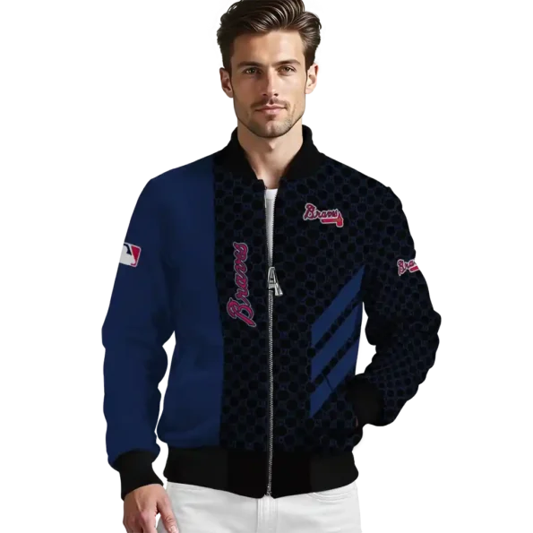 atlanta braves triple side stripes navy black bomber jacket high quality