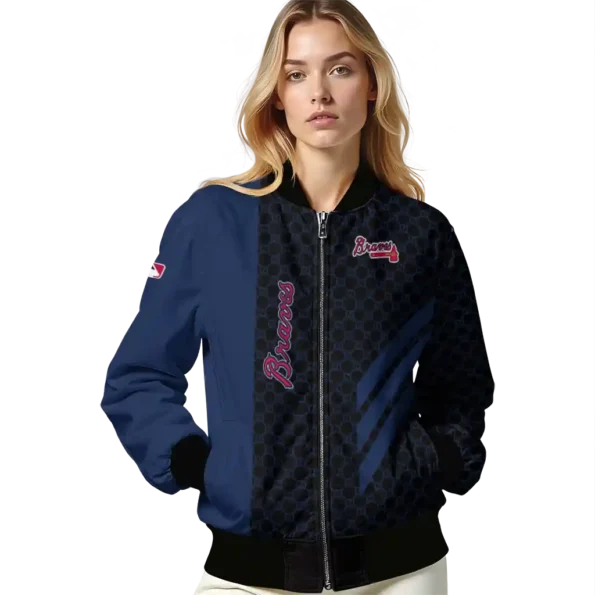 atlanta braves triple side stripes navy black bomber jacket latest model