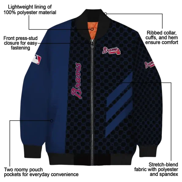 atlanta braves triple side stripes navy black bomber jacket new arrival