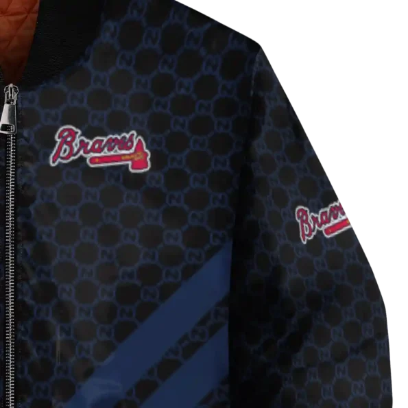 atlanta braves triple side stripes navy black bomber jacket premium grade