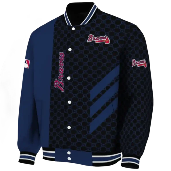 atlanta braves triple side stripes navy black varsity jacket best selling
