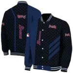 atlanta braves triple side stripes navy black varsity jacket best selling