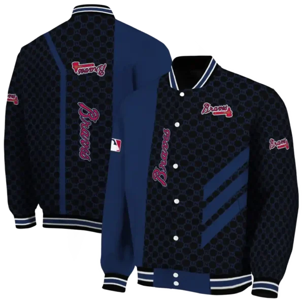 atlanta braves triple side stripes navy black varsity jacket fashion forward
