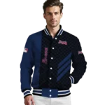 atlanta braves triple side stripes navy black varsity jacket best selling