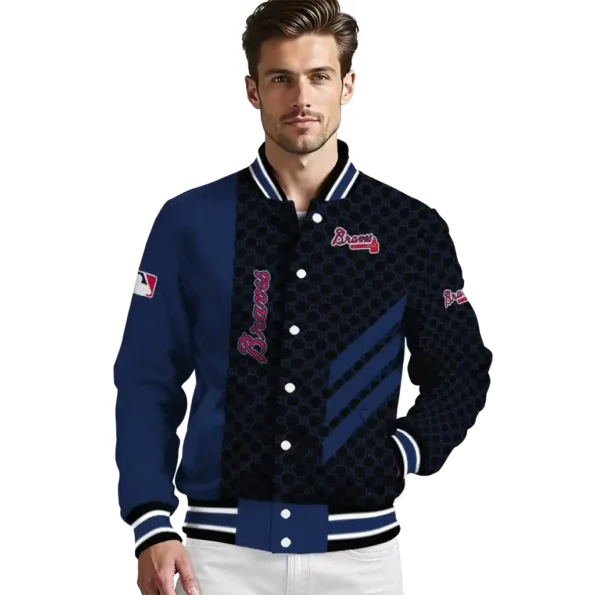 atlanta braves triple side stripes navy black varsity jacket high quality
