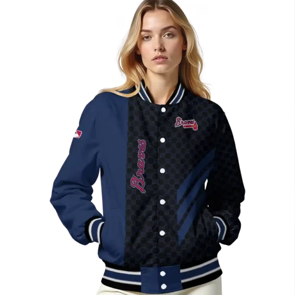 atlanta braves triple side stripes navy black varsity jacket latest model