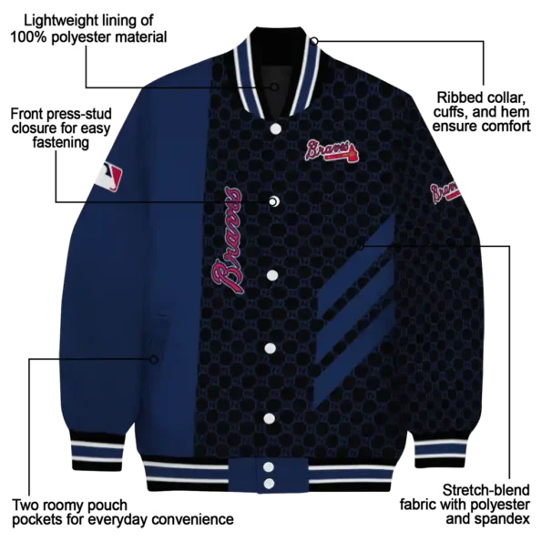 atlanta braves triple side stripes navy black varsity jacket new arrival