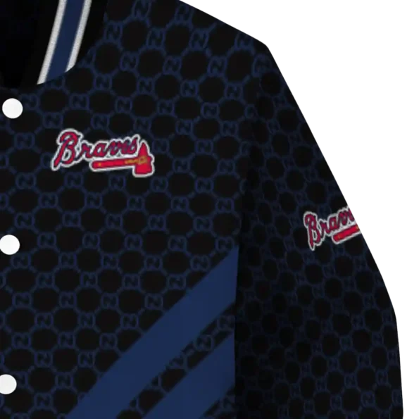 atlanta braves triple side stripes navy black varsity jacket premium grade