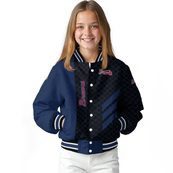 atlanta braves triple side stripes navy black varsity jacket top rated