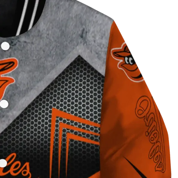 baltimore orioles arrow layer orange black varsity jacket premium grade