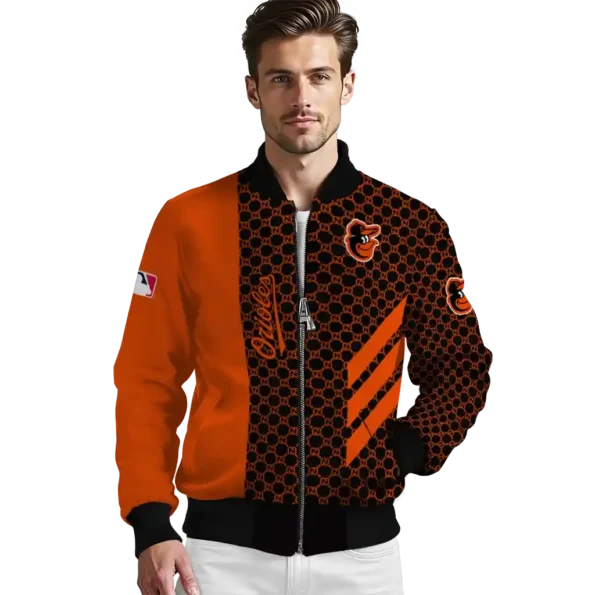 baltimore orioles triple side stripes orange black bomber jacket high quality