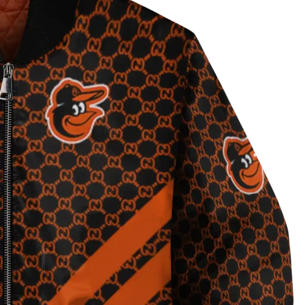 baltimore orioles triple side stripes orange black bomber jacket premium grade