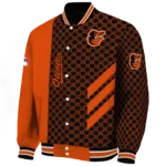 baltimore orioles triple side stripes orange black varsity jacket best selling