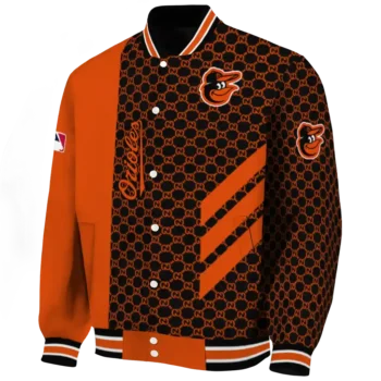 baltimore orioles triple side stripes orange black varsity jacket best selling
