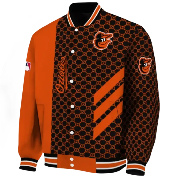 baltimore orioles triple side stripes orange black varsity jacket best selling
