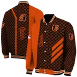 baltimore orioles triple side stripes orange black varsity jacket best selling