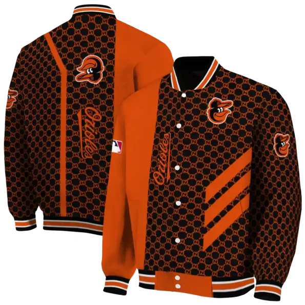 baltimore orioles triple side stripes orange black varsity jacket fashion forward