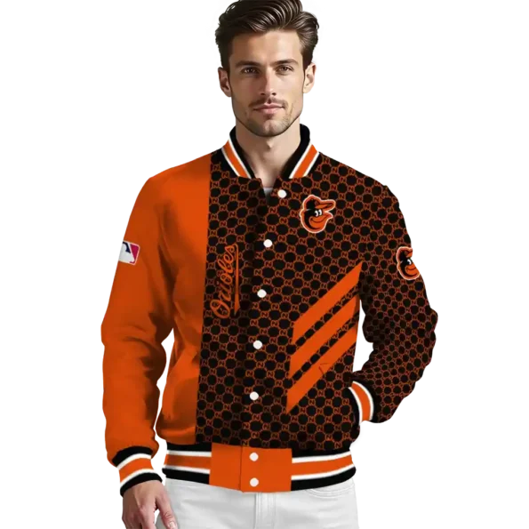 baltimore orioles triple side stripes orange black varsity jacket high quality