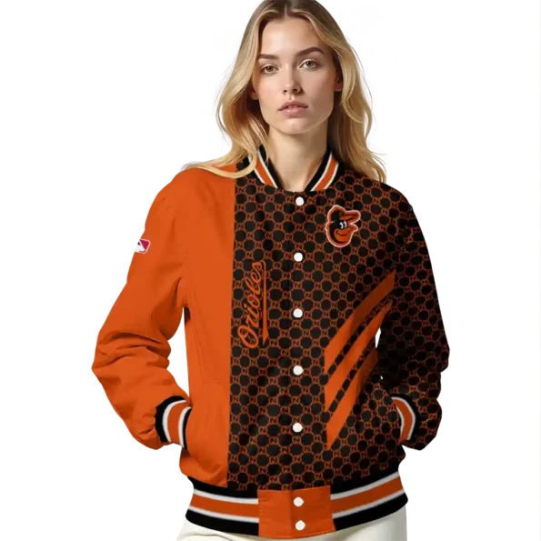 baltimore orioles triple side stripes orange black varsity jacket latest model