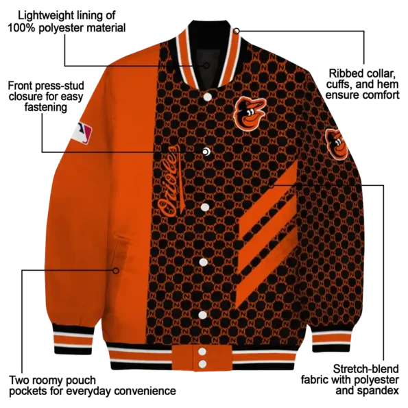 baltimore orioles triple side stripes orange black varsity jacket new arrival