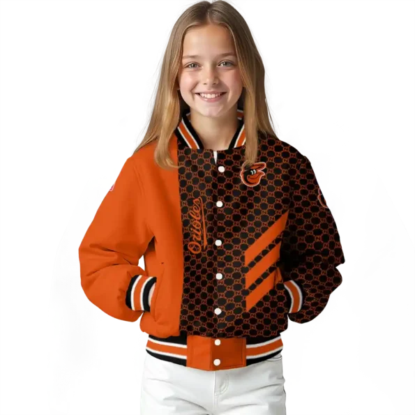 baltimore orioles triple side stripes orange black varsity jacket top rated