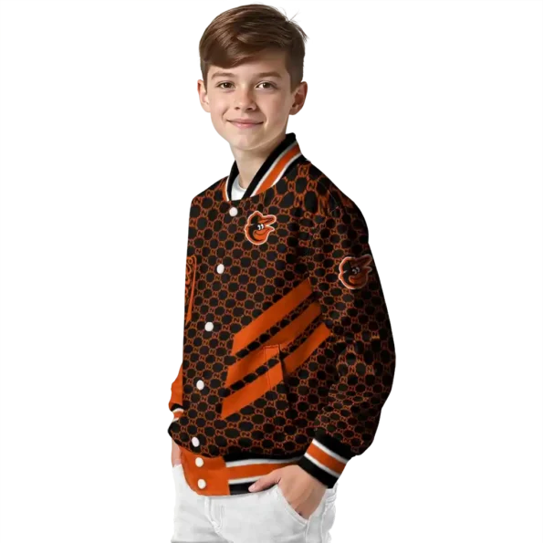 baltimore orioles triple side stripes orange black varsity jacket trendy