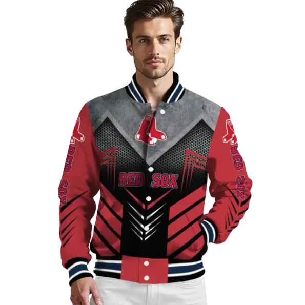 boston red sox arrow layer red black varsity jacket high quality