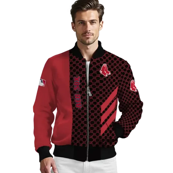 boston red sox triple side stripes red black bomber jacket high quality