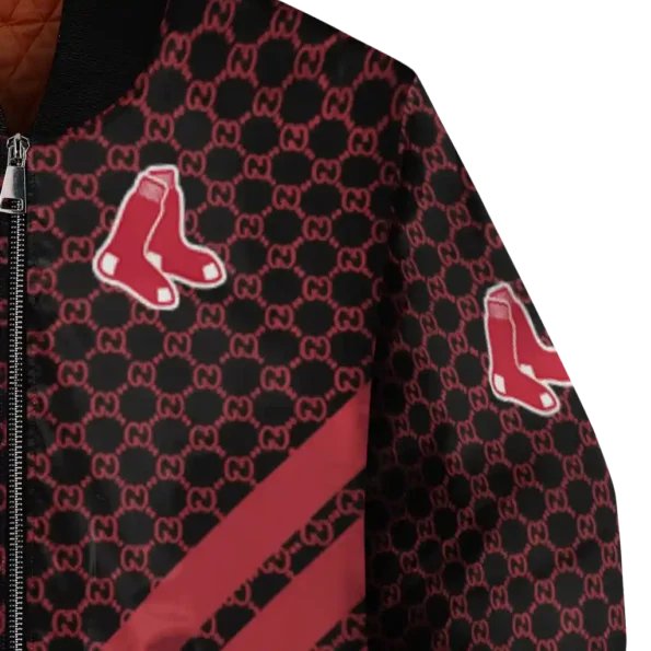 boston red sox triple side stripes red black bomber jacket premium grade