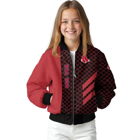boston red sox triple side stripes red black bomber jacket top rated