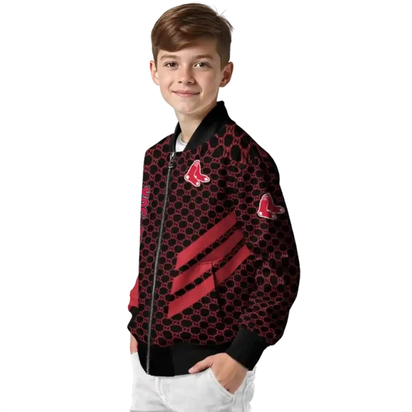 boston red sox triple side stripes red black bomber jacket trendy