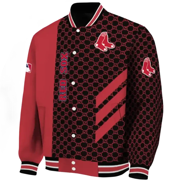 boston red sox triple side stripes red black varsity jacket best selling