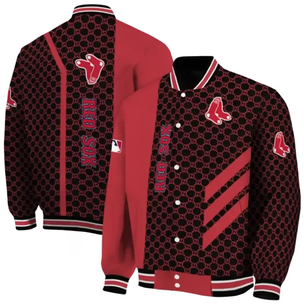 boston red sox triple side stripes red black varsity jacket fashion forward