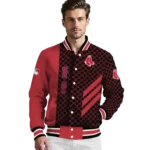 boston red sox triple side stripes red black varsity jacket best selling