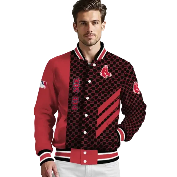 boston red sox triple side stripes red black varsity jacket high quality