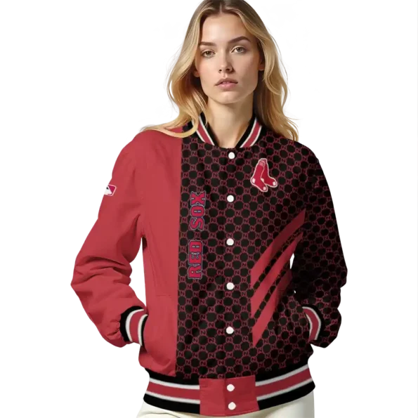 boston red sox triple side stripes red black varsity jacket latest model