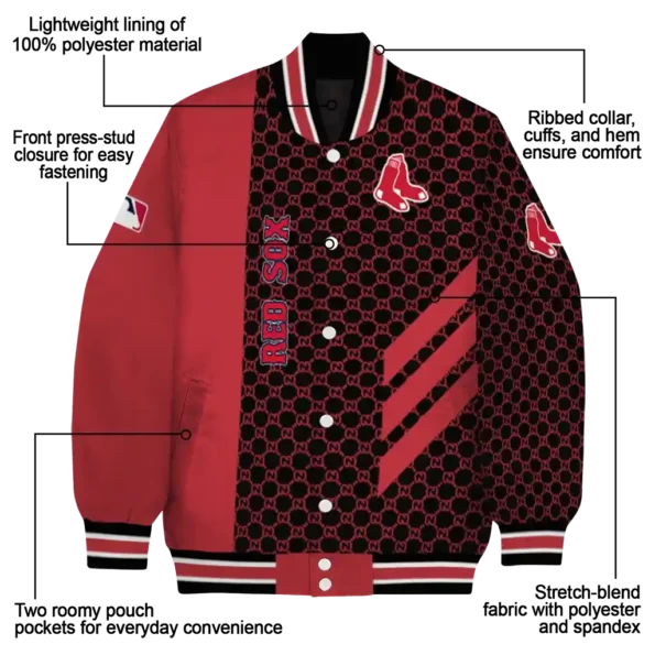 boston red sox triple side stripes red black varsity jacket new arrival