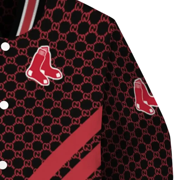 boston red sox triple side stripes red black varsity jacket premium grade