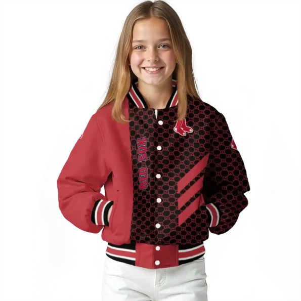 boston red sox triple side stripes red black varsity jacket top rated