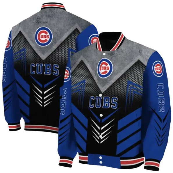 chicago cubs arrow layer blue black varsity jacket fashion forward
