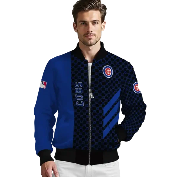chicago cubs triple side stripes blue black bomber jacket high quality