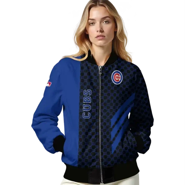 chicago cubs triple side stripes blue black bomber jacket latest model