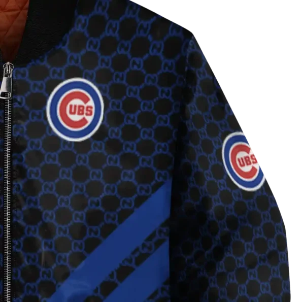 chicago cubs triple side stripes blue black bomber jacket premium grade